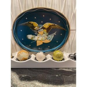 Vintage Metal Serving Tray Patriotic/American/Flag/Bald Eagle  - 14.5"